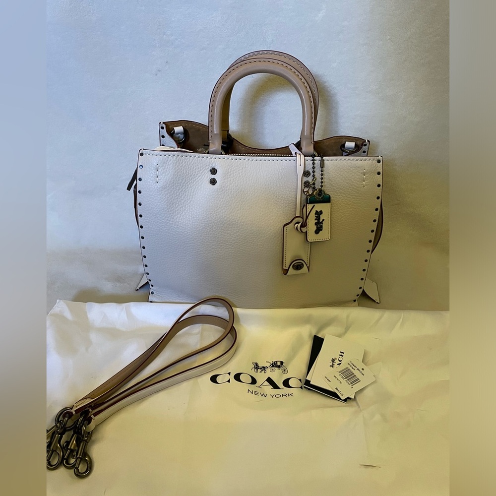 Coach 1941 Rogue 31 Glovetanned Pebble Leather Bag in Chalk w/ Rivets